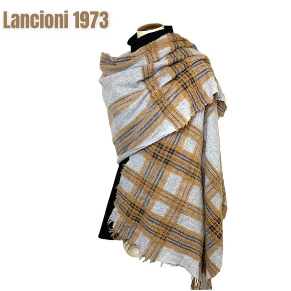 Lancioni 1973 Artisanal Classic Neutral Woven Wool Blend Textured Wraps Scarf - Picture 1 of 9